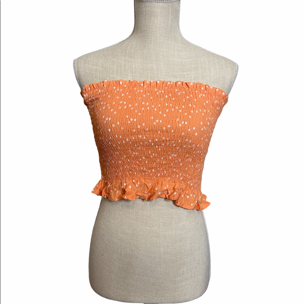 Forever 21 Peach W/ White Polka dot tube top